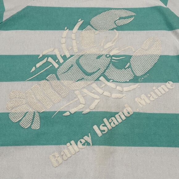 VTG Maine Lobster Puffy Graphic L Sweatshirt Striped 90s USA Blue White Tourism - Picture 3 of 8